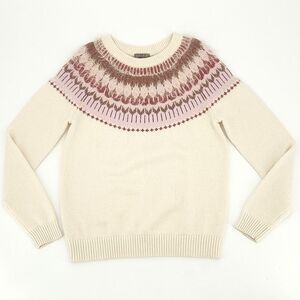 Lilla P Fair Isle Sweater Size Small Womens Ivory White Pink Merino Wool Blend
